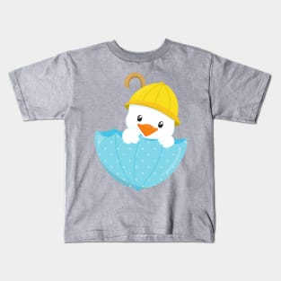 Cute Duck, Baby Duck, Duck With Umbrella, Rain Kids T-Shirt